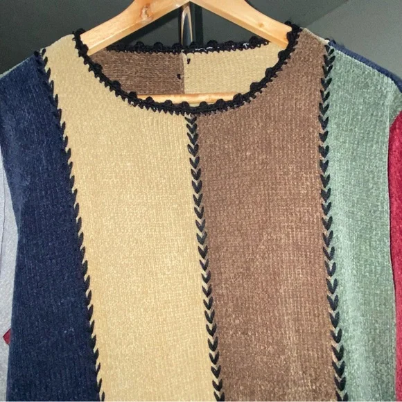90’s Patchwork Colorblock Vintage Soft Chenille Knit Sweater Size Large - Picture 15 of 17